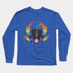 Pride Flag Rainbow Feather Crest Burlesque Headdress Long Sleeve T-Shirt